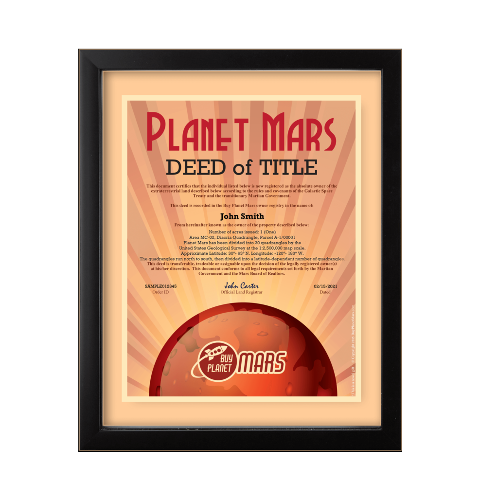 Planet Mars Land for Sale